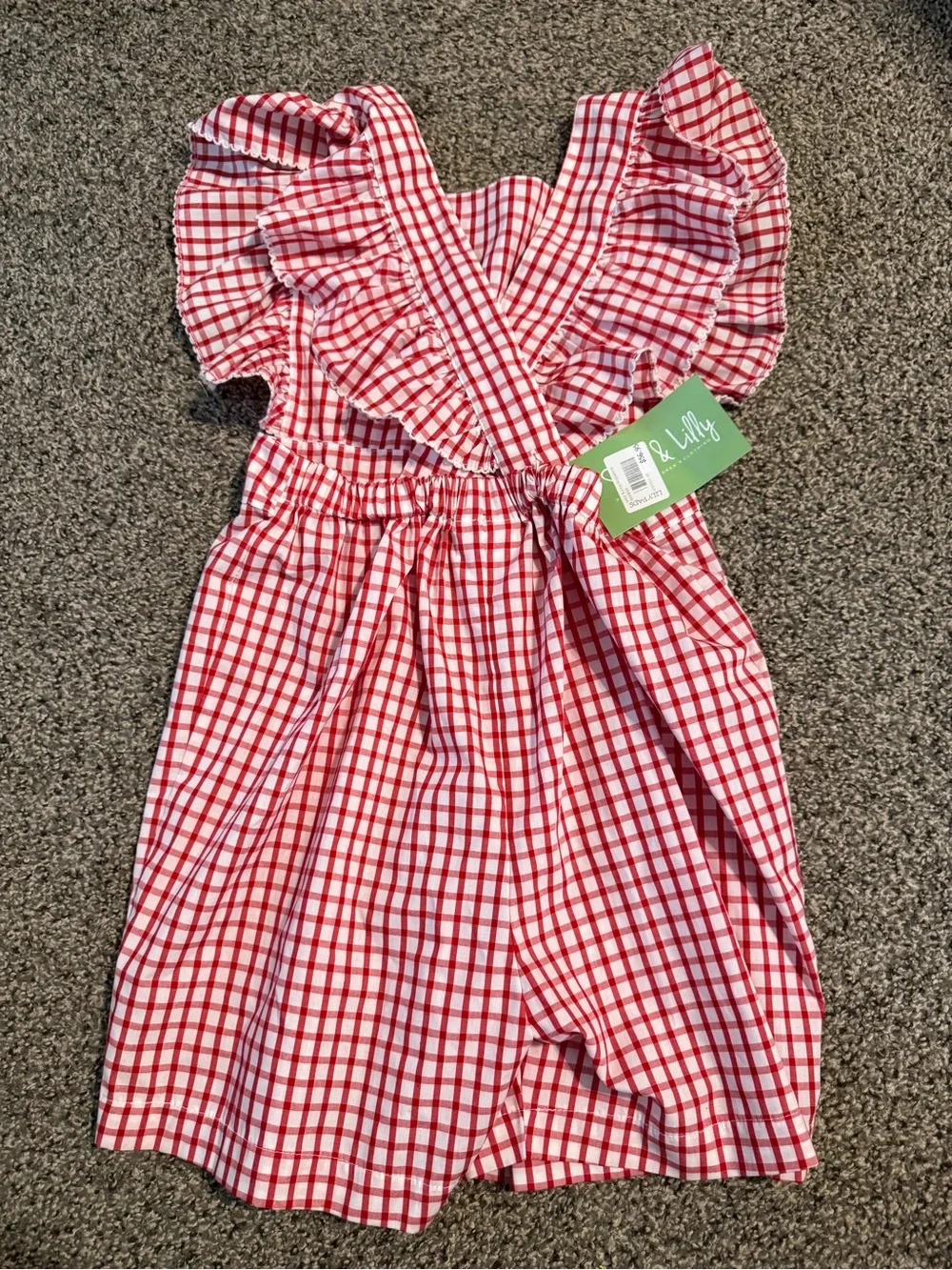 Kids Red and White Gingham Kids One-Piece Romper with Ruffle Sleeves